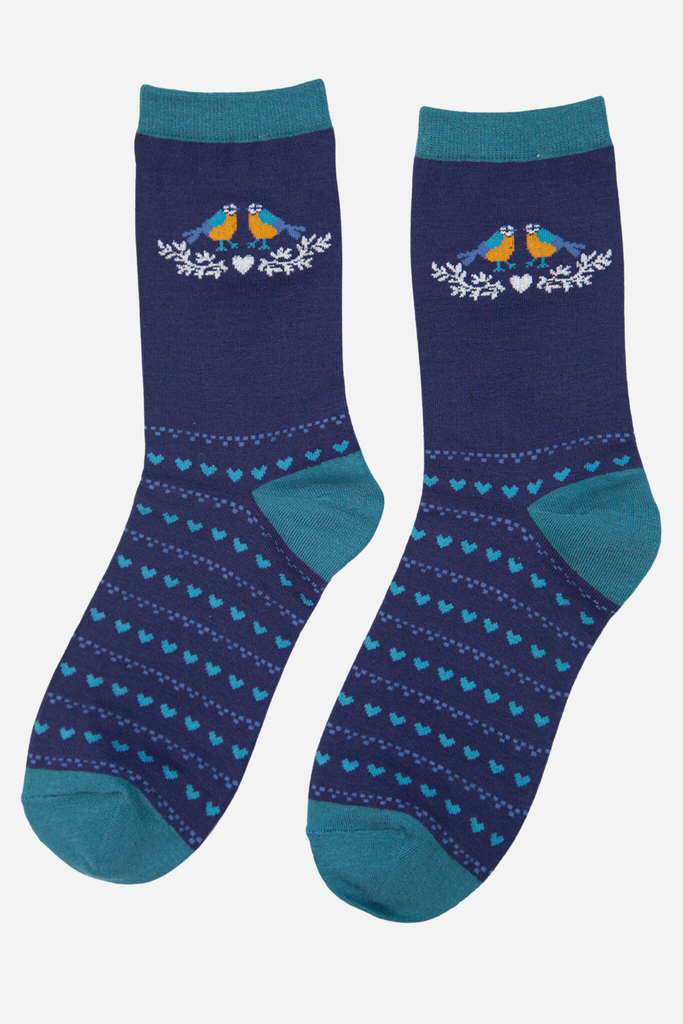 ladies bamboo ankle socks featuring a blue tit bird 