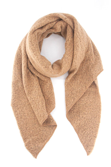 plain camel beige knitted acrylic asymmetric winter scarf