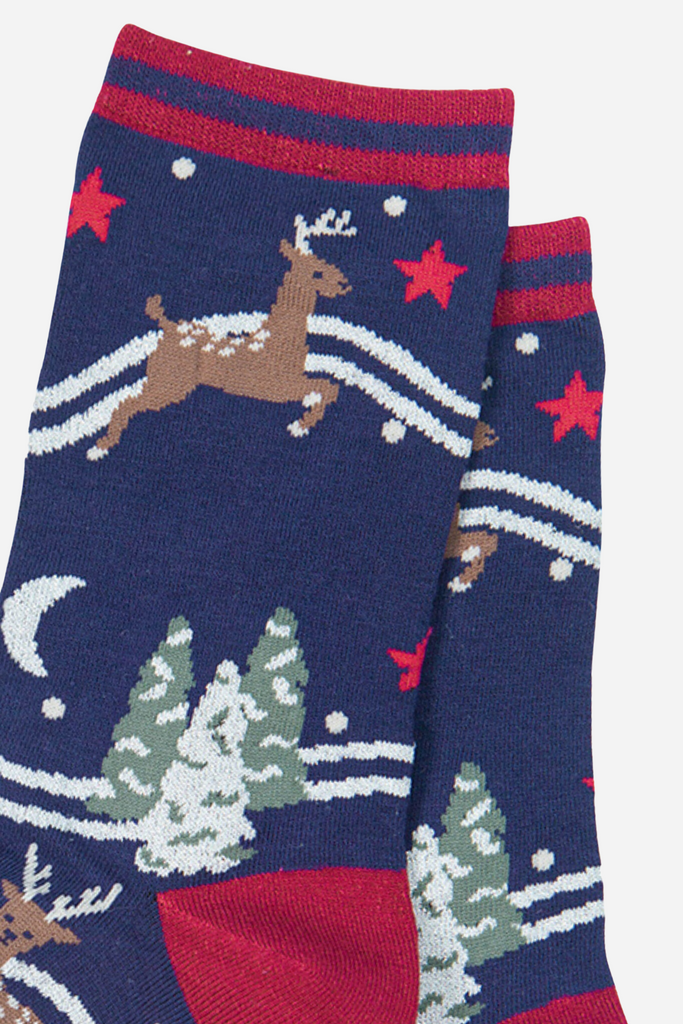 close up of the reindeer and xmas tree pattern