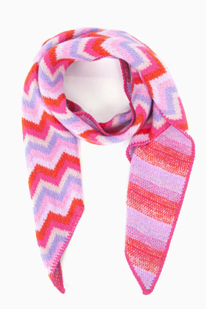 lilac and pink zig zag pattern asymmetric winter scarf