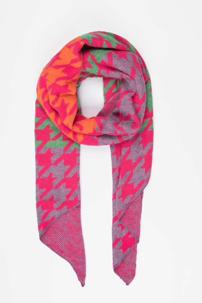 pink, green and orange houndtooth pattern blanket scarf