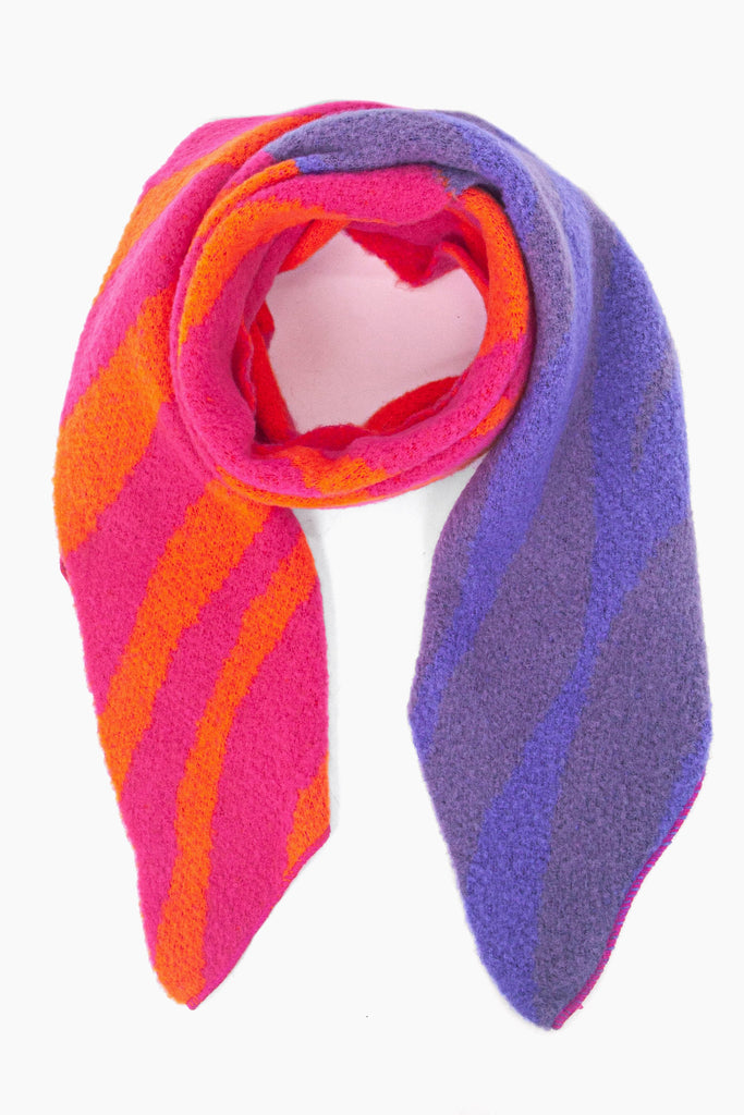 pink, orange and purple animal print striped winter scarf