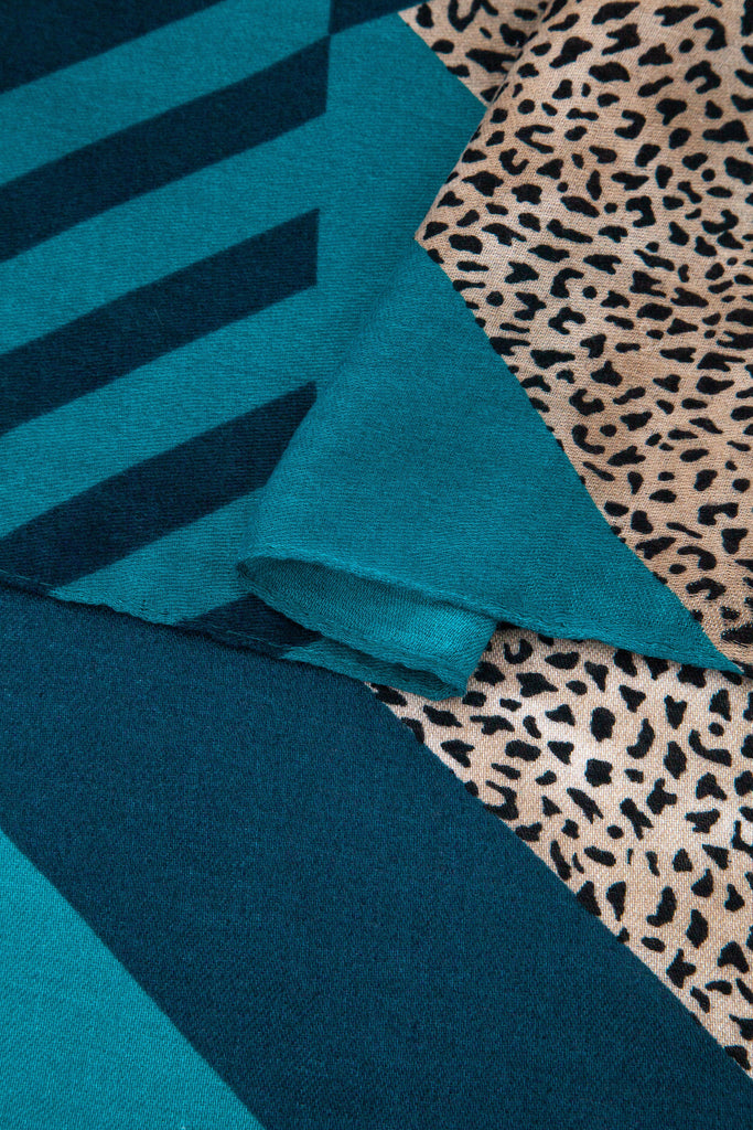 close up of the soft viscose fabric, the contrasting print is clearly visible