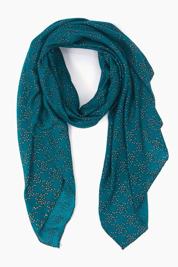 teal blue scarf with a houndstooth pattern and subtle foil accents