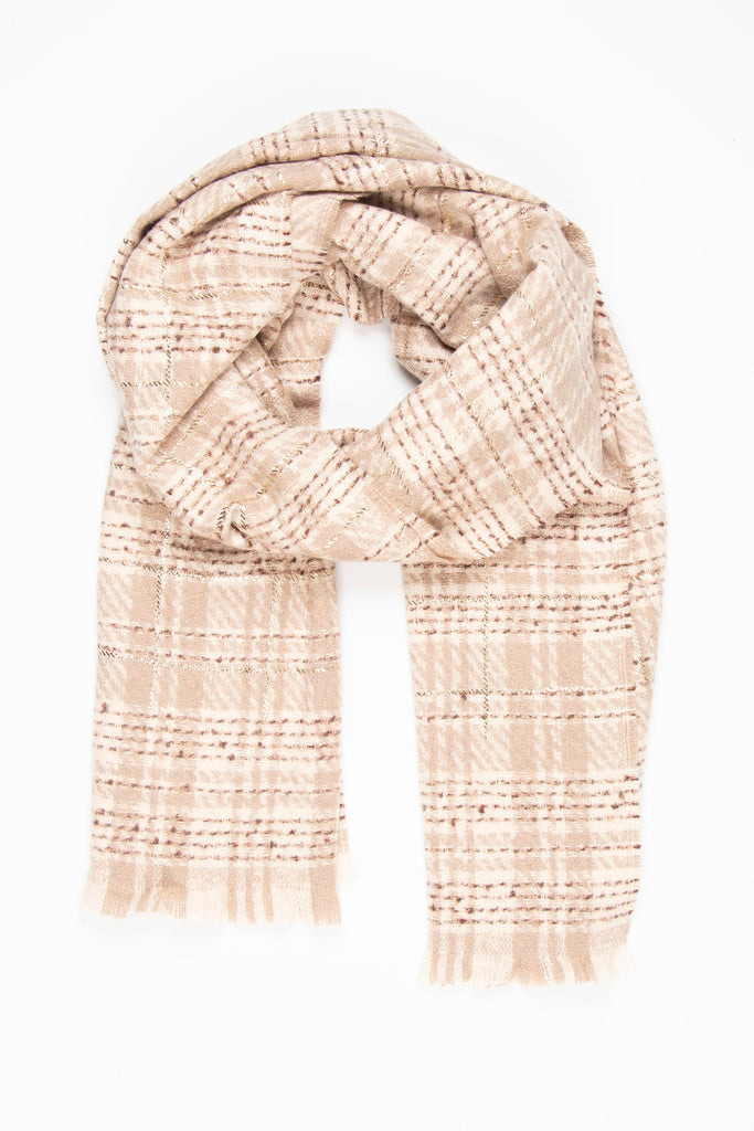 cream plaid traditional check lightweight scarf.