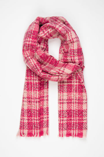 fuchsia and light pink traditional check lightweight scarf.