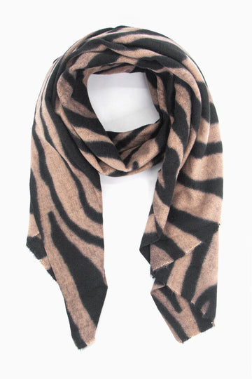 neutral beige and black zebra print lightweight scarf