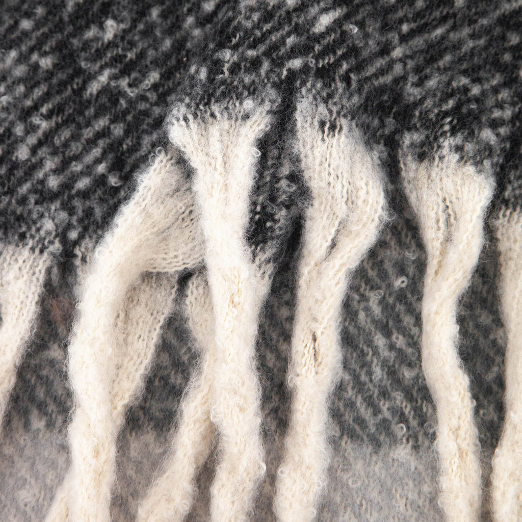 close up of the soft viscose knitted material of the winter blanket scarf