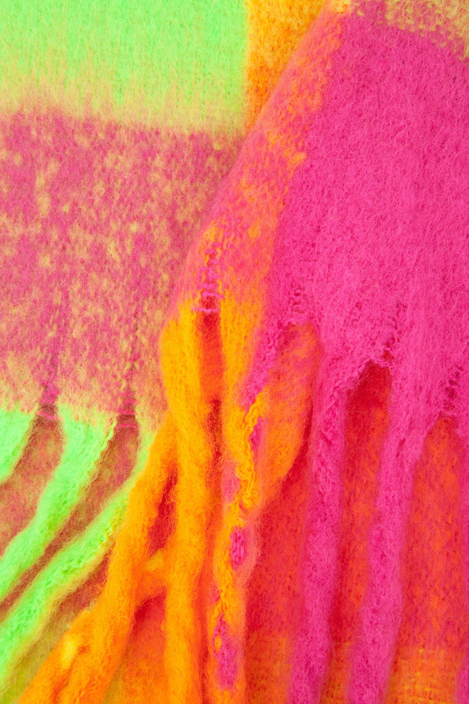 close up of the soft viscose knitted material of the winter blanket scarf