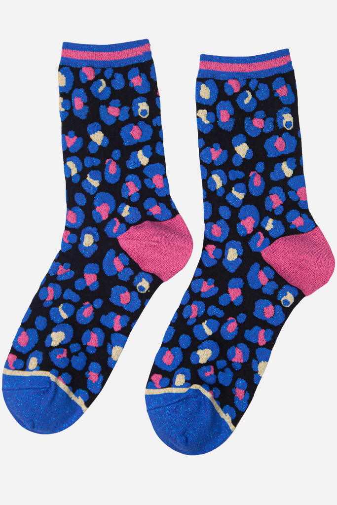 blue and pink sparkly glitter bamboo socks