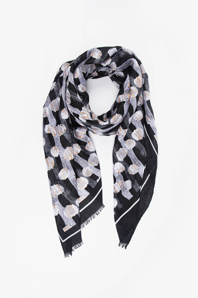 lightweight-scarf-black-gold-spots-metallic-laying-flat