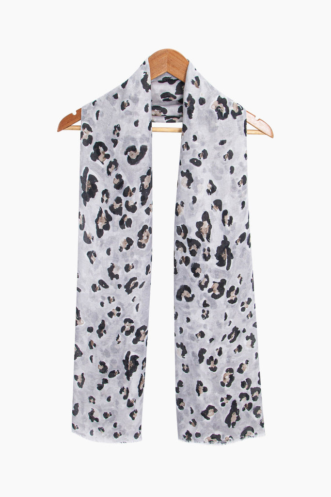 raya-lightweight-scarf-grey-leopard-print-draped-around-coat-hanger