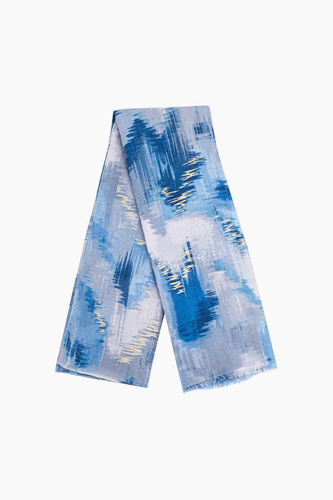 rumi-lightweight-scarf-blue-glitter-ikat-print-folded-abstract-watercolour