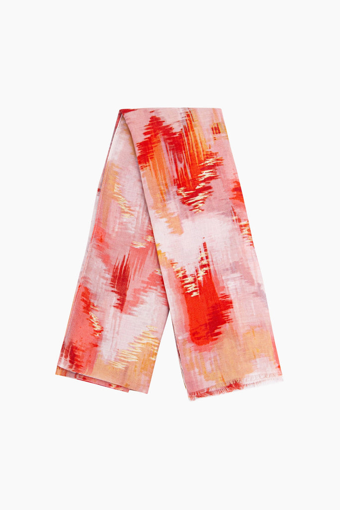 rumi-lightweight-scarf-red-glitter-ikat-print-folded-abstract-watercolour