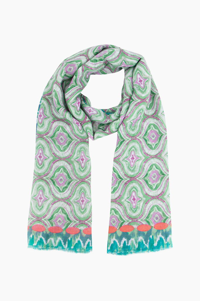 bree-lightweight-scarf-green-pink-moroccan-tiles-pink-dotted-border-trim