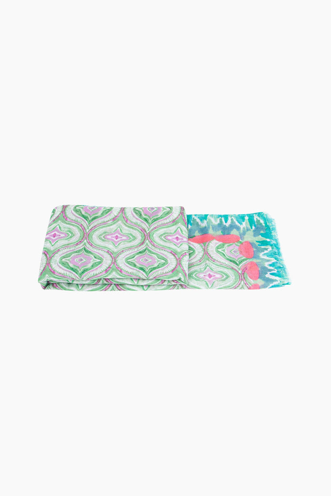 bree-lightweight-scarf-green-pink-moroccan-tiles-folded-summer-weight