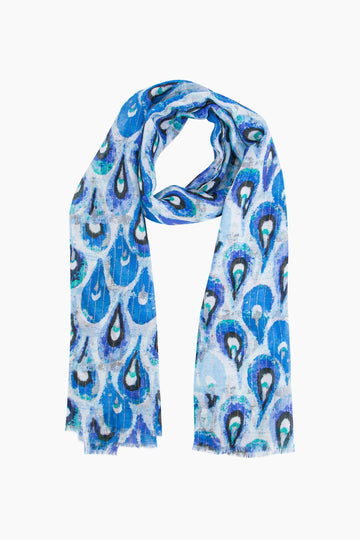 adler-lightweight-scarf-blue-gold-teardrop-laying-flat-bold-pattern