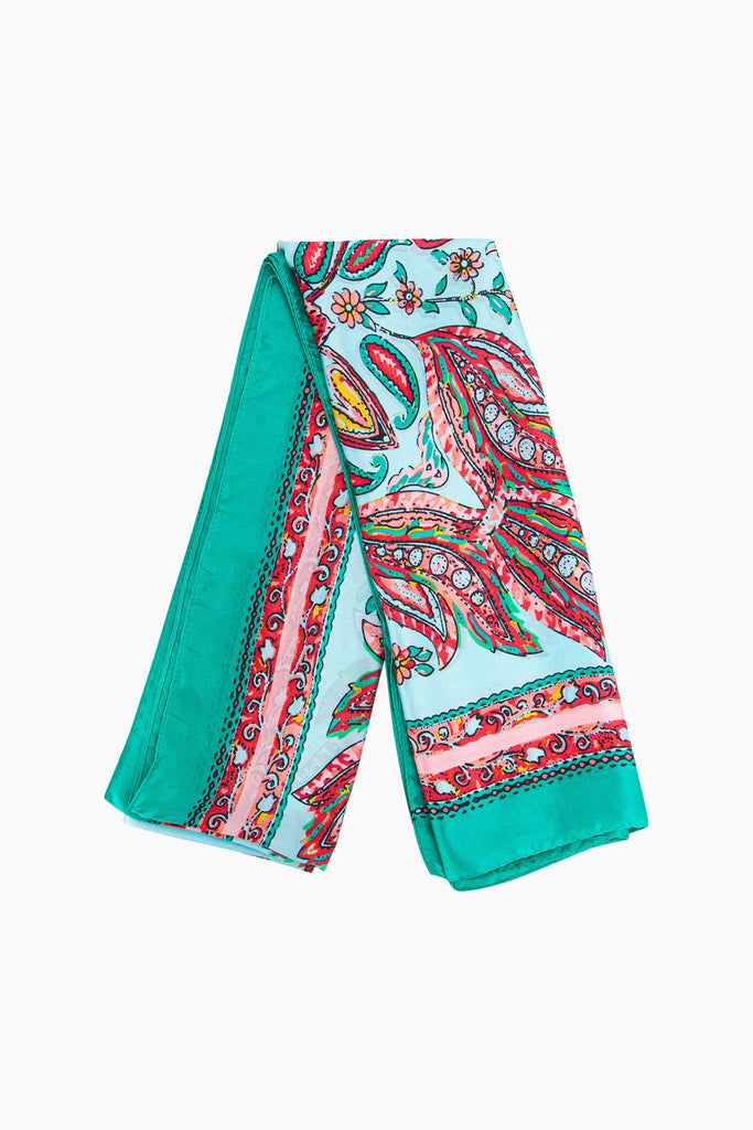 haven-lightweight-scarf-green-paisley-print-folded-pink-border-floral-pattern