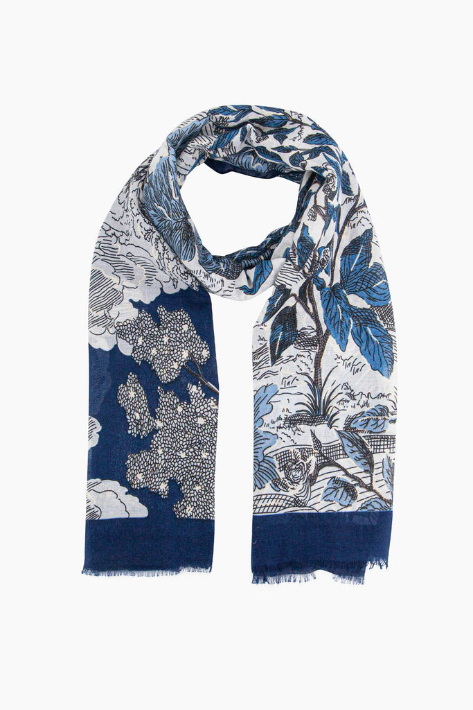 emery-lightweight-scarf-blue-floral-print-botanical-leaves-flowers-bold-pattern