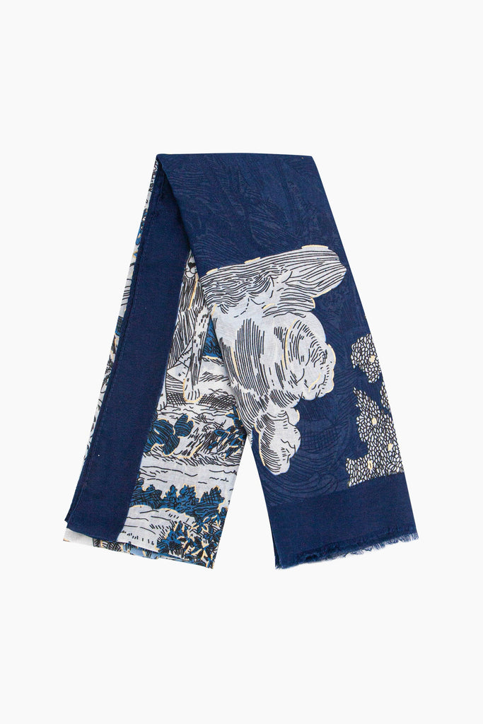 emery-lightweight-scarf-blue-floral-print-folded-ornate-garden-botanic-pattern-bold-colourful