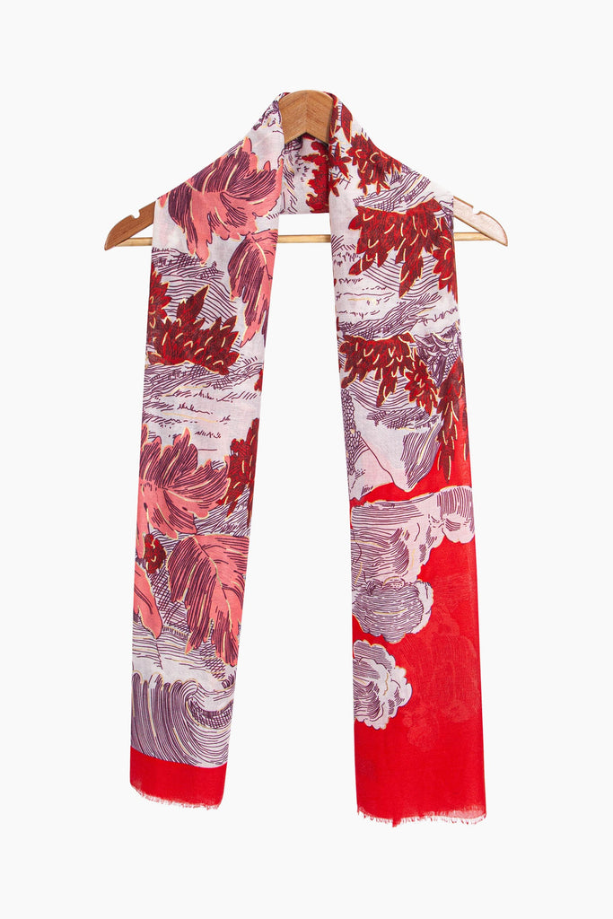emery-lightweight-scarf-red-floral-print-draped-around-coat-hanger