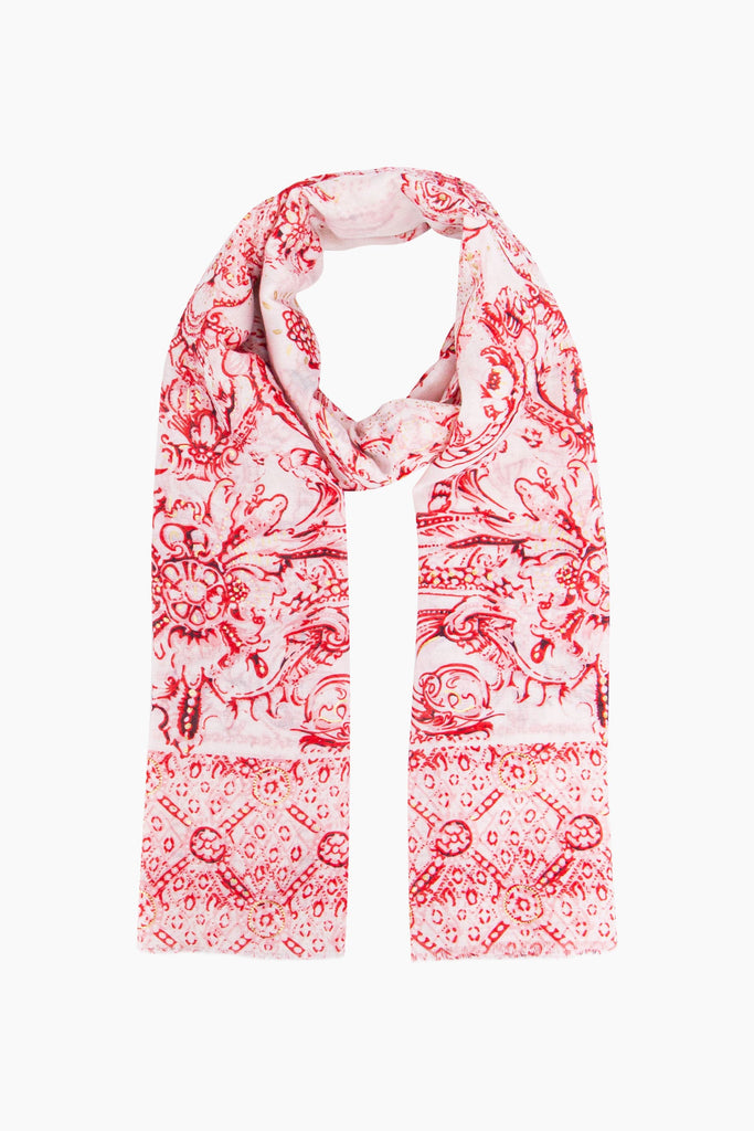 violet-lightweight-scarf-red-vintage-floral-print-laying-flat