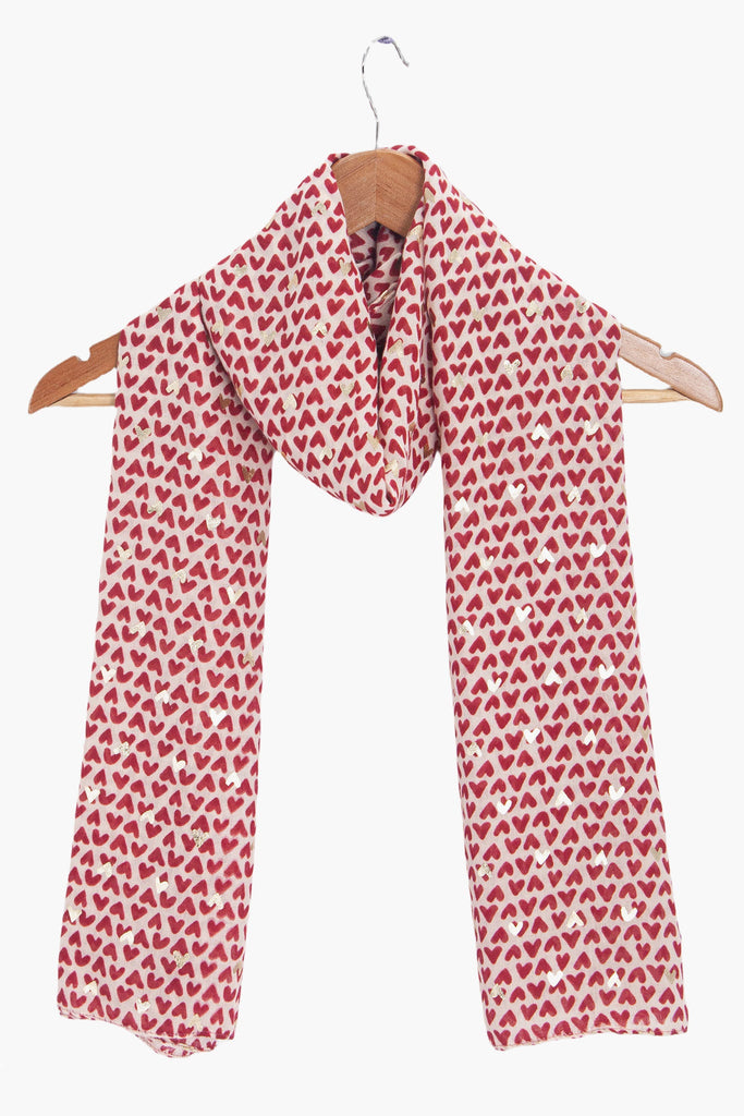 rainie-red-metallic-hearts-lightweight-scarf-draped-coat-hanger