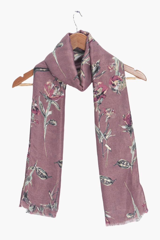 vaeda-pink-floral-lightweight-scarf-draped-on-coat-hanger