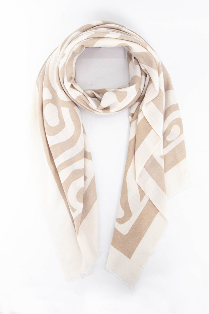 cream and neutral beige geometric stripe pattern midweight scarf