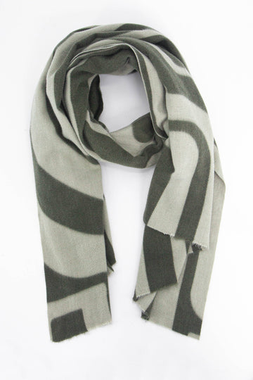 khaki green and sage green geometric stripe pattern midweight scarf