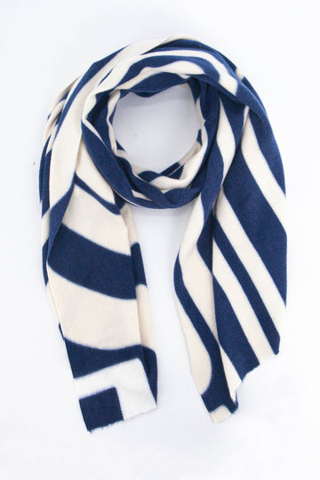 navy blue and cream geometric stripe pattern midweight scarf