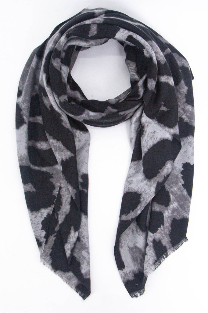 grey and black large leopard print pattern lightweight scarf