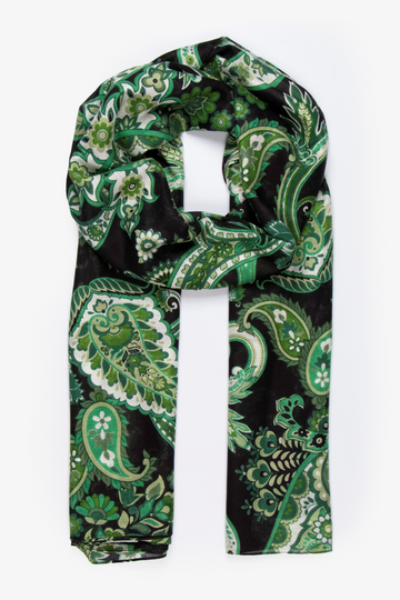 green and black paisley print lightweight scarf