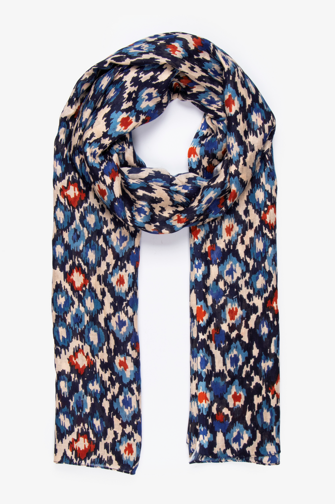  blue and orange abstract spot print lightweight scarf