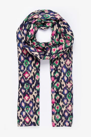  blue, pink and green abstract spot print lightweight scarf