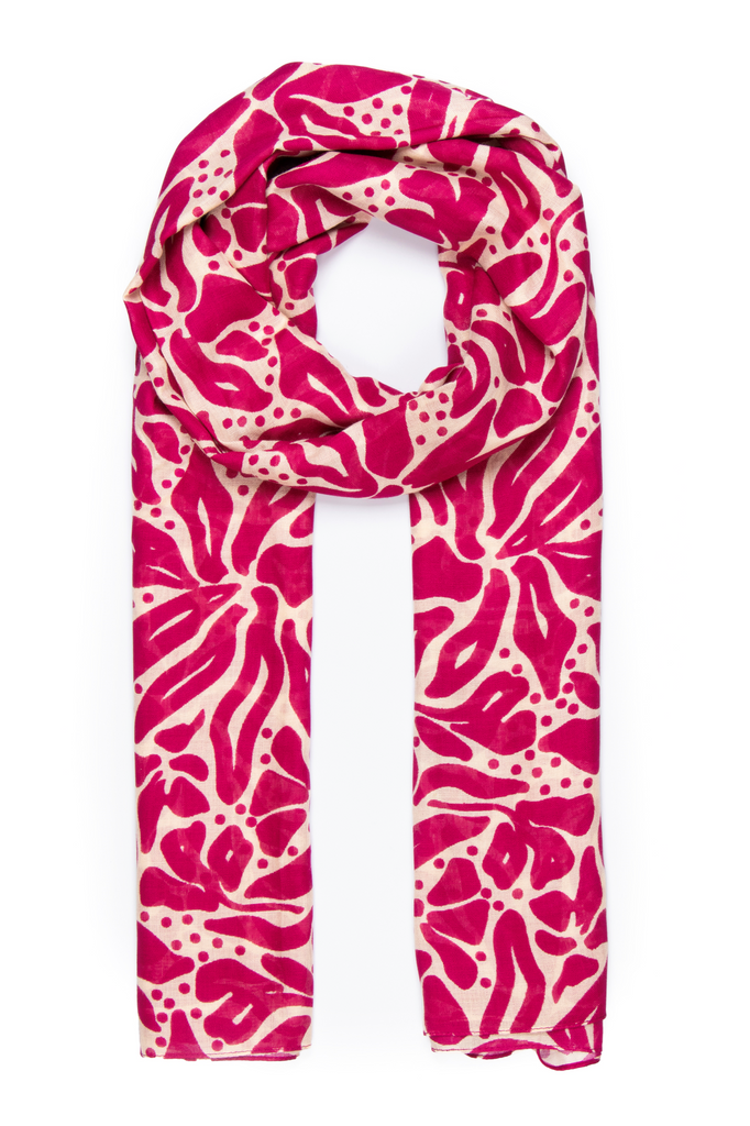 fuchsia and cream bold floral pattern lightweight scarf