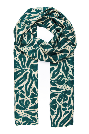 green and cream bold floral pattern lightweight scarf