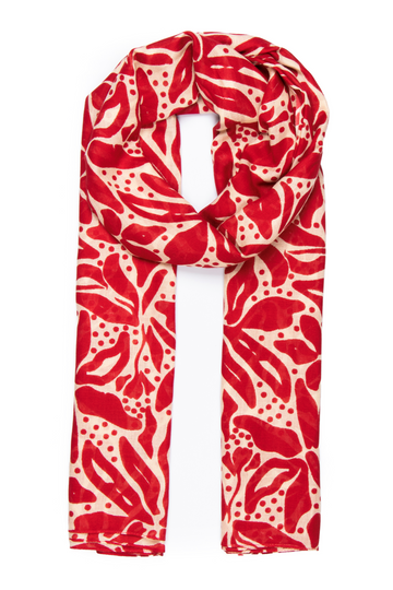 red and cream bold floral pattern lightweight scarf