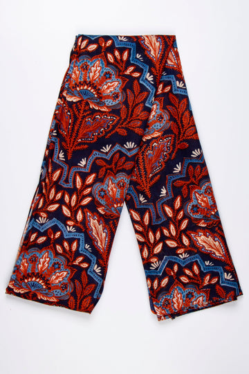 coral and navy blue mosaic style floral pattern lightweight scarf