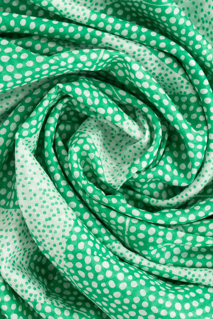 camille-lightweight-cotton-scarf-green-polka-dot-circles-close-up-soft-material-spots