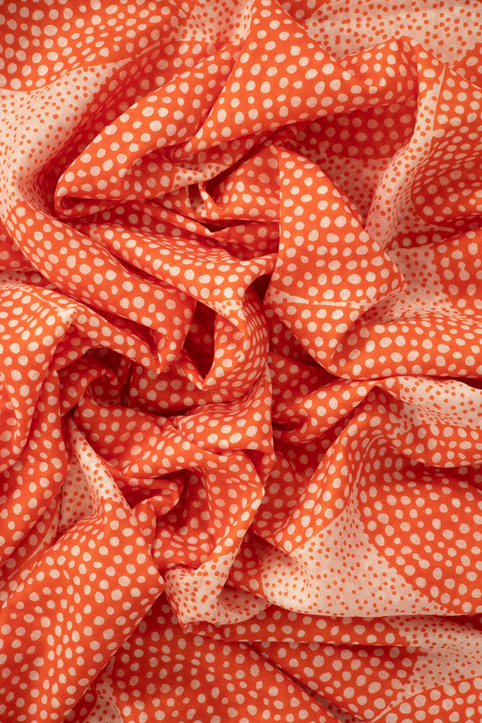 camille-lightweight-cotton-scarf-orange-polka-dot-circles-close-up-soft-material-spots