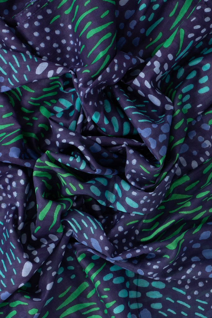 leilani-lightweight-cotton-scarf-navy-blue-spotted-abstract-print-close-up-soft-material-dots