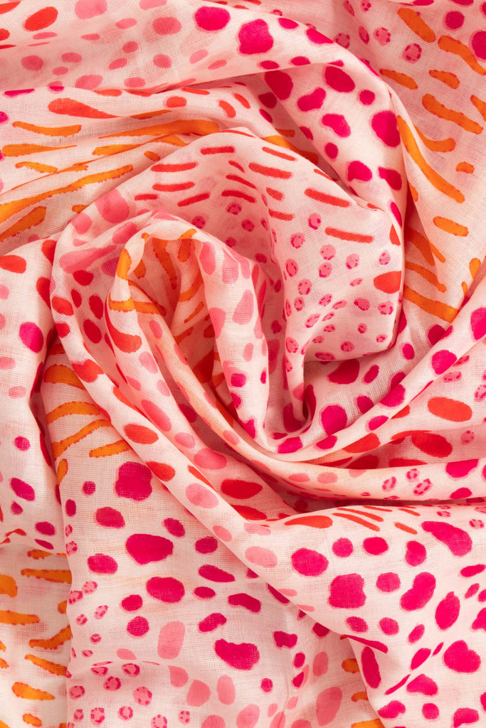 leilani-lightweight-cotton-scarf-pink-spotted-abstract-print-close-up-soft-material-dots
