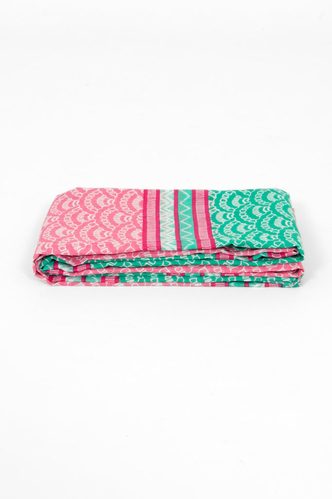 kaia-lightweight-cotton-scarf-green-pink-fan-print-colour-block-folded-summer-weight