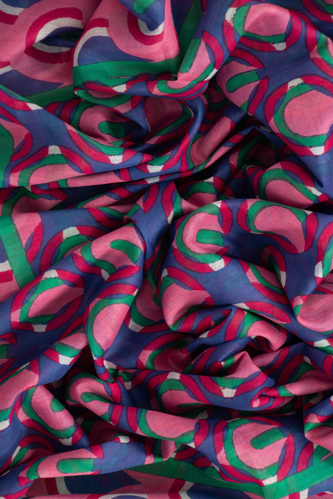 dahlia-lightweight-cotton-scarf-green-pink-retro-geometric-print-close-up-soft-material