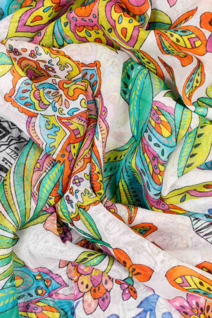 gaia-lightweight-cotton-scarf-blue-multi-mosaic-print-close-up-soft-material