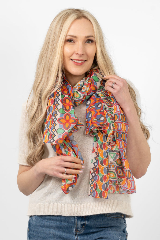 gaia-lightweight-scarf-red-multi-mosaic-print-on-model