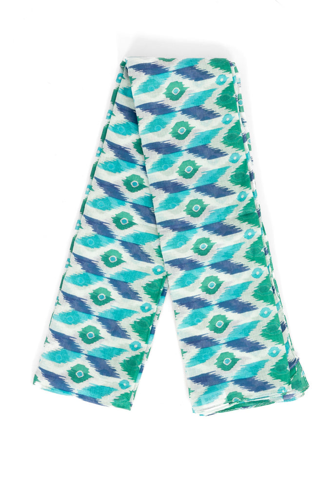 ayla-lightweight-cotton-scarf-blue-green-ikat-print-folded