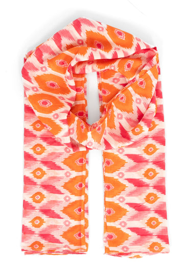 ayla-lightweight-scarf-pink-orange-ikat-print-moroccan-pattern