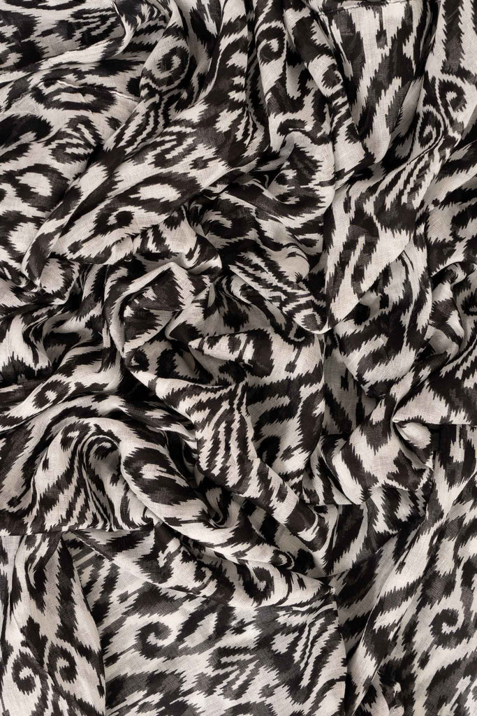 saffron-lightweight-cotton-scarf-black-damask-print-close-up-soft-material